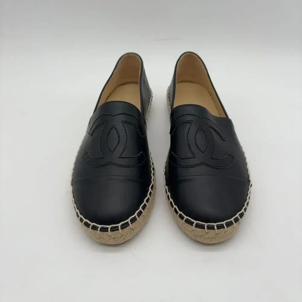 CHANEL Black Leather Flats